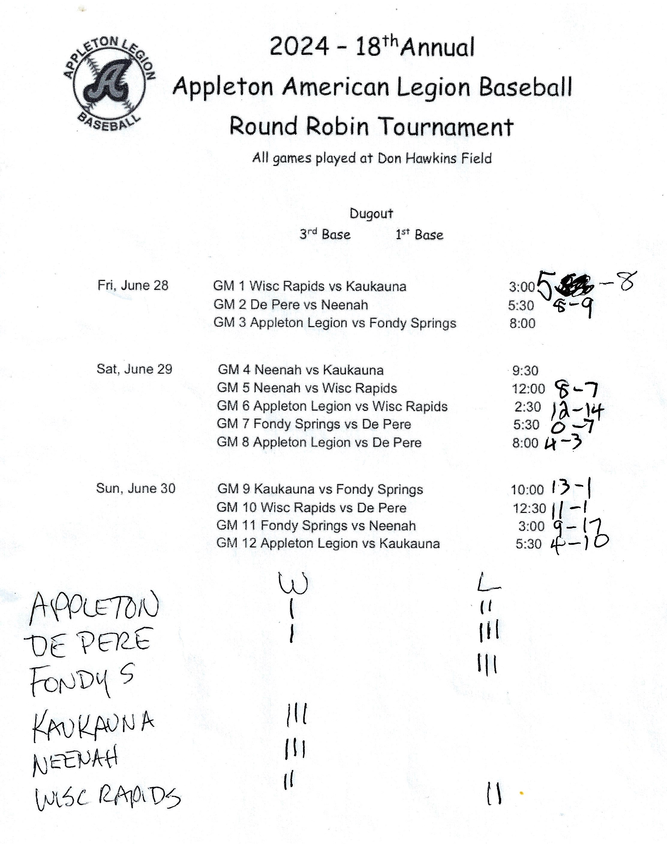 American Legion Baseball Schedule 2022 Appleton Legion Baseball - Schedule